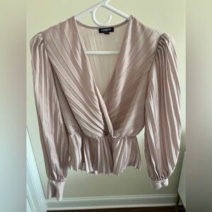 NEW Express Pink Wrap Plunge Balloon Sleeve Blouse
